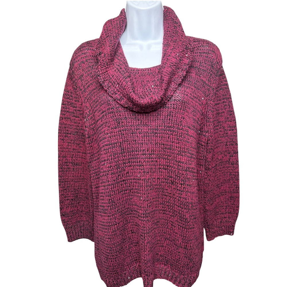 NWT EVAN-PICONE Womens Burgundy Cowl Neck Sequin Sweater L Shimmer Festive Cozy